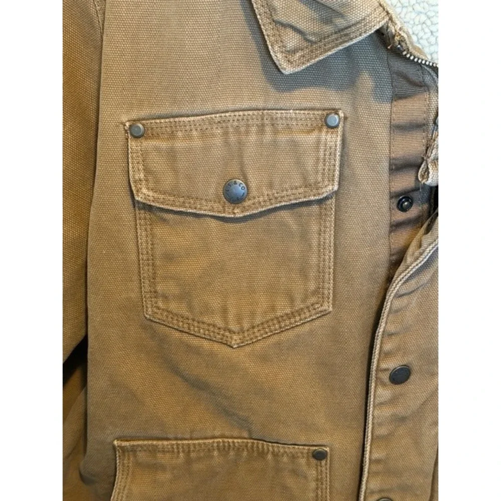 Levi's Mens Tan‎ Canvas Sherpa Lined Hooded Trucker Work Jacket Brown L/XL